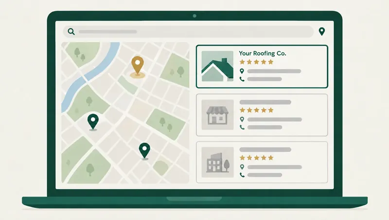 Illustration of a local search results page with a business in the top map listing.