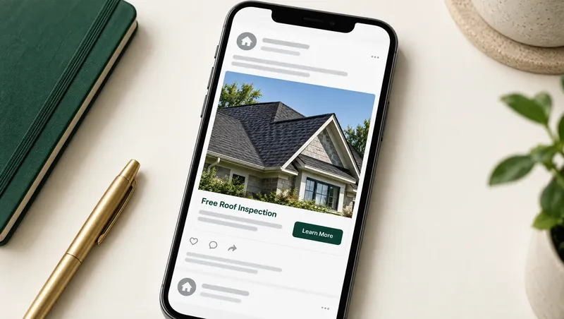 Example of a sponsored social ad for a local roofing company, shown on a phone.